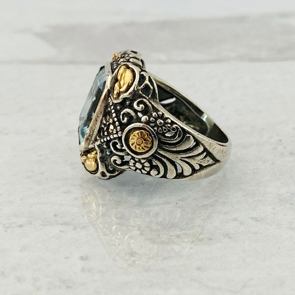 Vintage Sterling Silver 18k Gold Swiss Blue Topaz Statement Ring poss Krementz - Picture 7 of 14